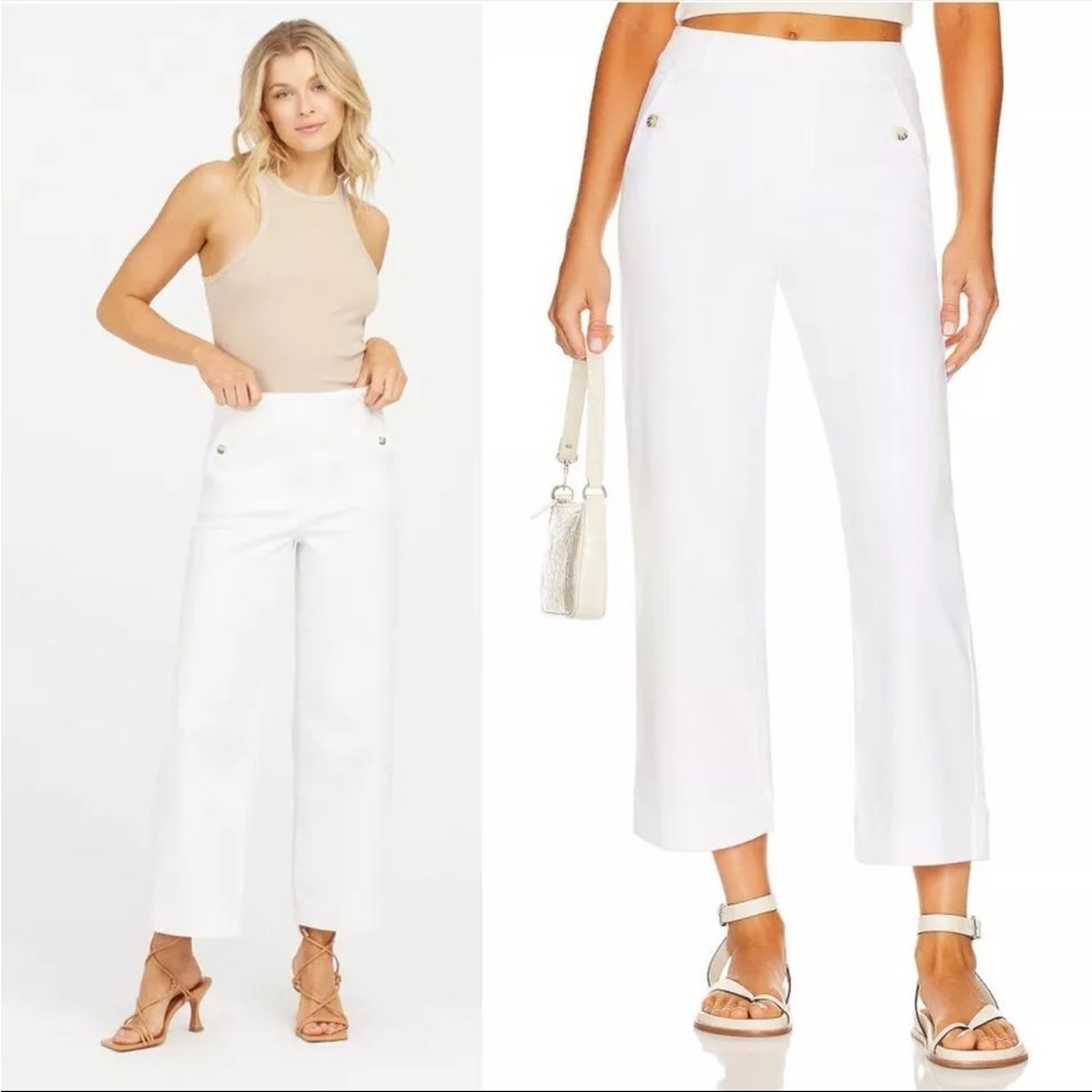 SPANX Stretch Twill Cropped Wide Leg Pants Size M Petite White
